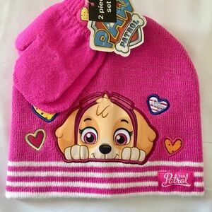 PAW Patrol Beanie And Mittens Set, Size 2T - 5T, Skye, Solid / Stripes